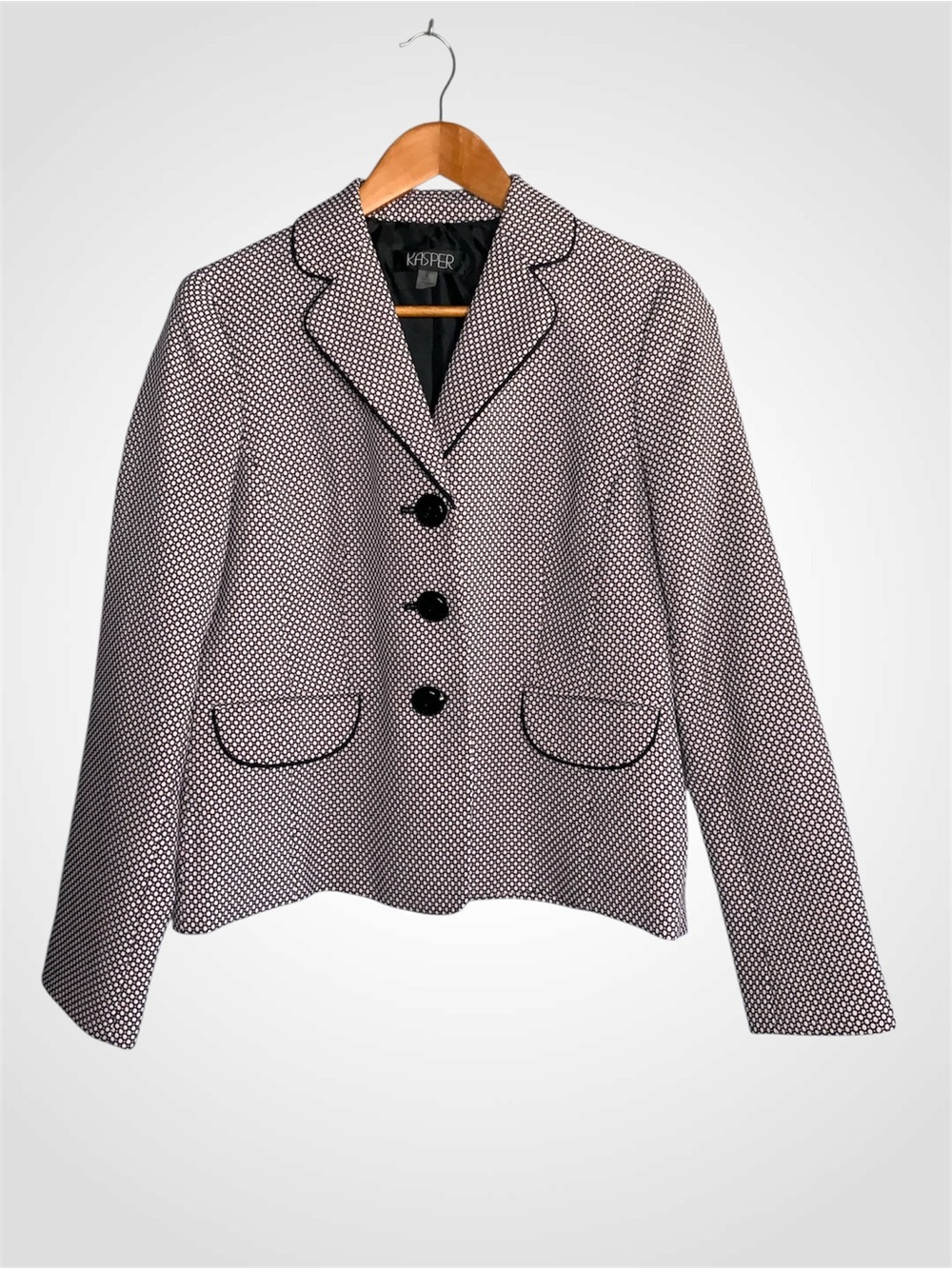 Kasper Black and Pink Textured Notch-Collar Blazer 8